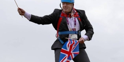 Boris Johnson stuck on a zipwire