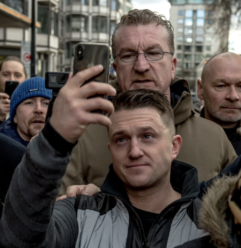 The British far-right activist Tommy Robinson at a march in support of Brexit in London in 2018. A court case that year hugely raised his profile in the United States.