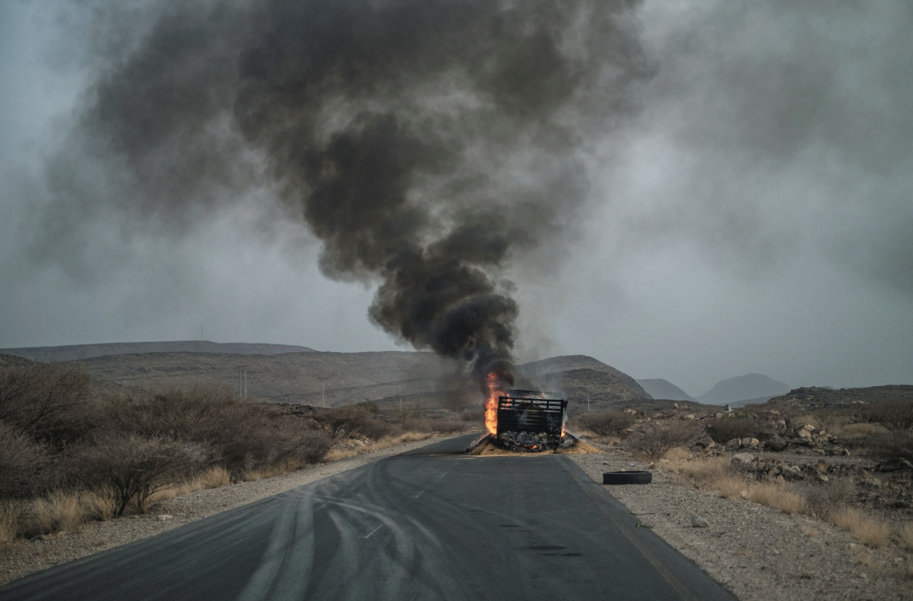 A truck, carrying grains to Tigray and belonging to the World Food Programme (WFP), burns in the Afar region in Ethiopia. 