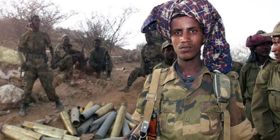 Ethiopian soldiers after taking control of the Eritrean town of Barentu in May 2000